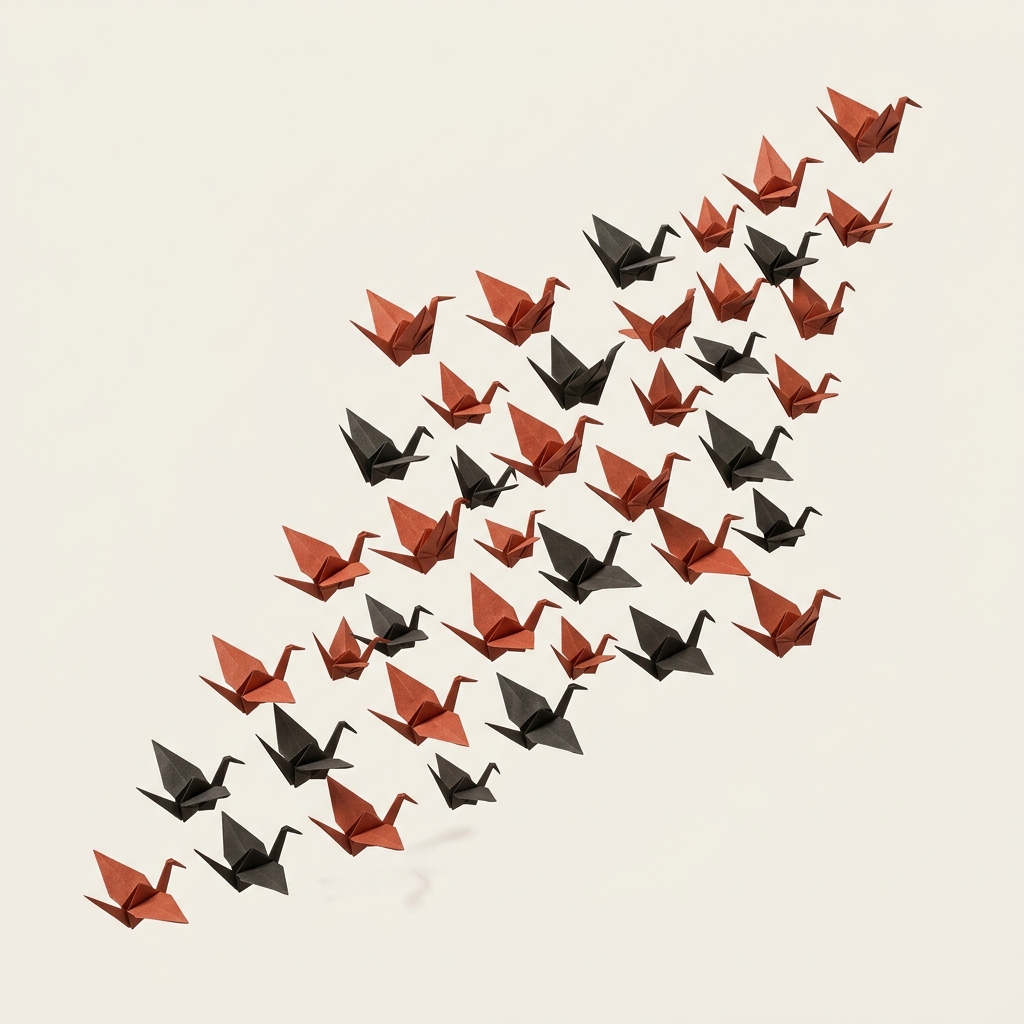 Origami birds taking flight representing team enablement